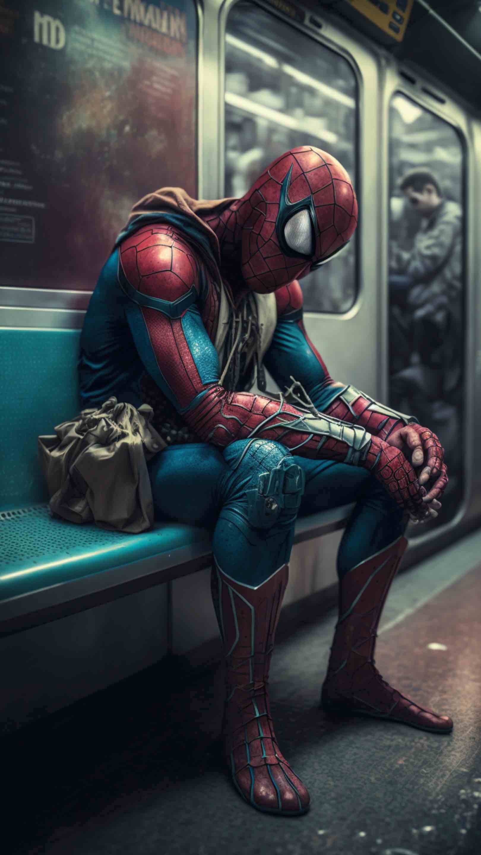 地铁站，一位落魄的蜘蛛侠